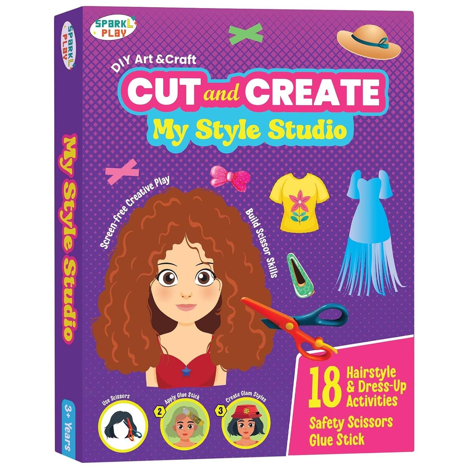 SparkLPlay Scissor Craft Kit for Girls. Hairstyle, Dress-Up. 18 Activities