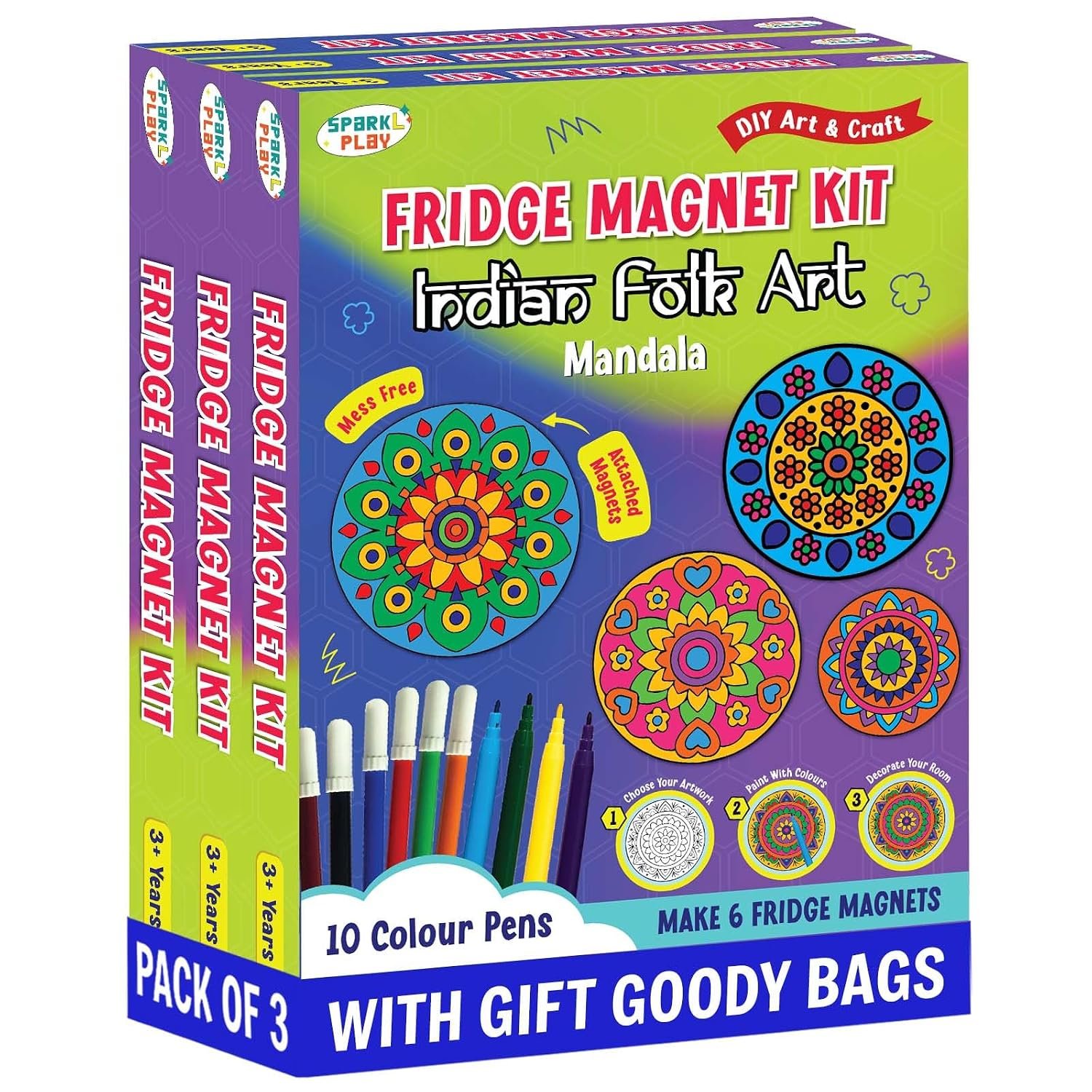 Foil Art & Craft Kit — SparkLPlay Mandala Art Kit for Kids (Pack of 3) kit