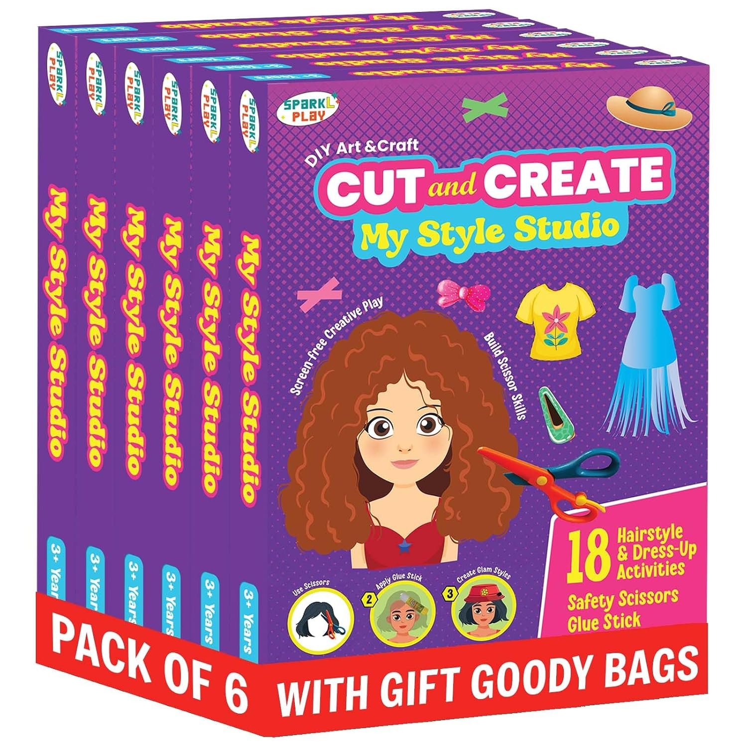 Scissor Art & Craft Kit — SparkLPlay Scissor Craft Kit for Girls. Hairstyle, Dress-Up. 18 Activities (Pack of 6) kit